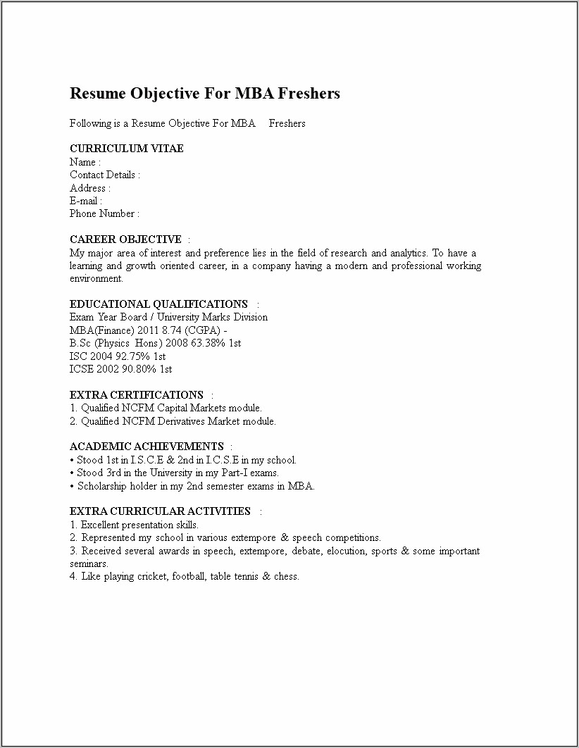 Perfect Sample Mba Finance Resume