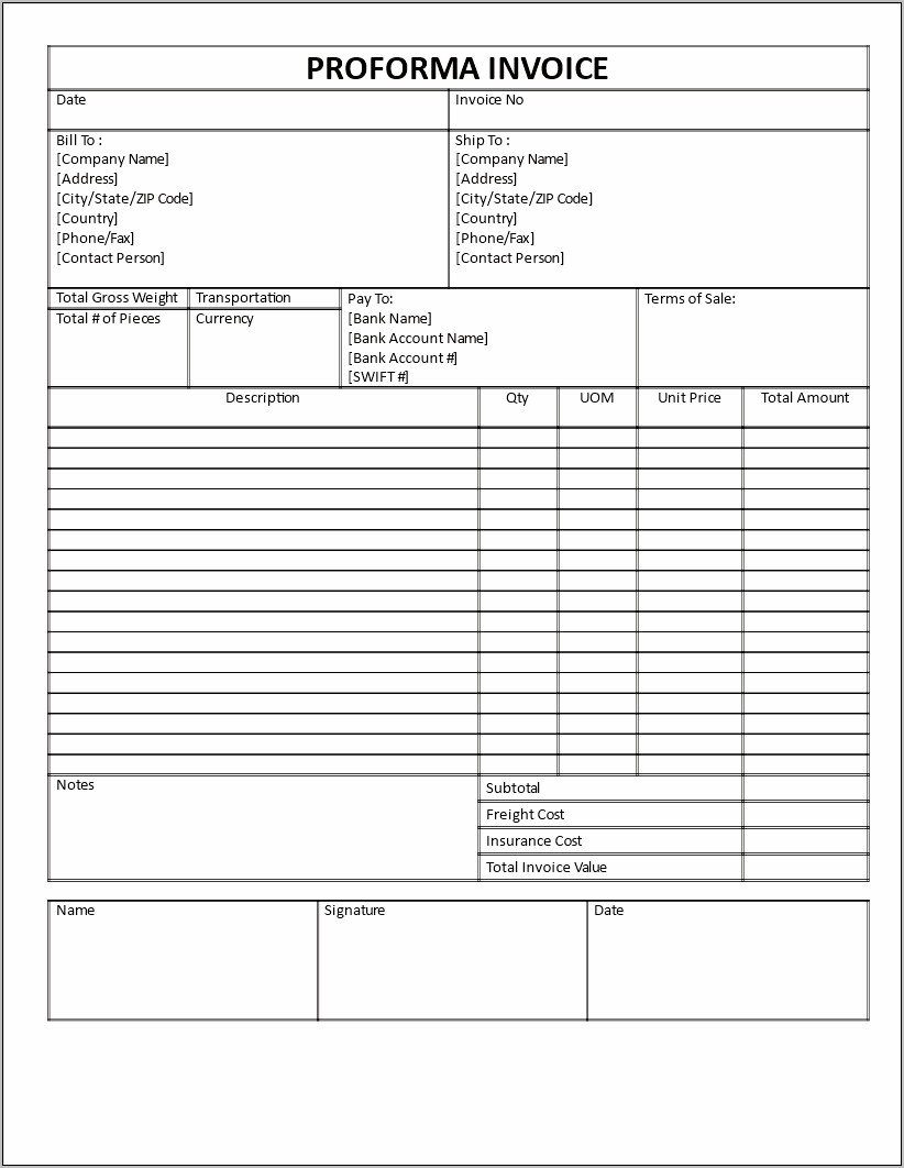 Performance Invoice Model Template Free Download