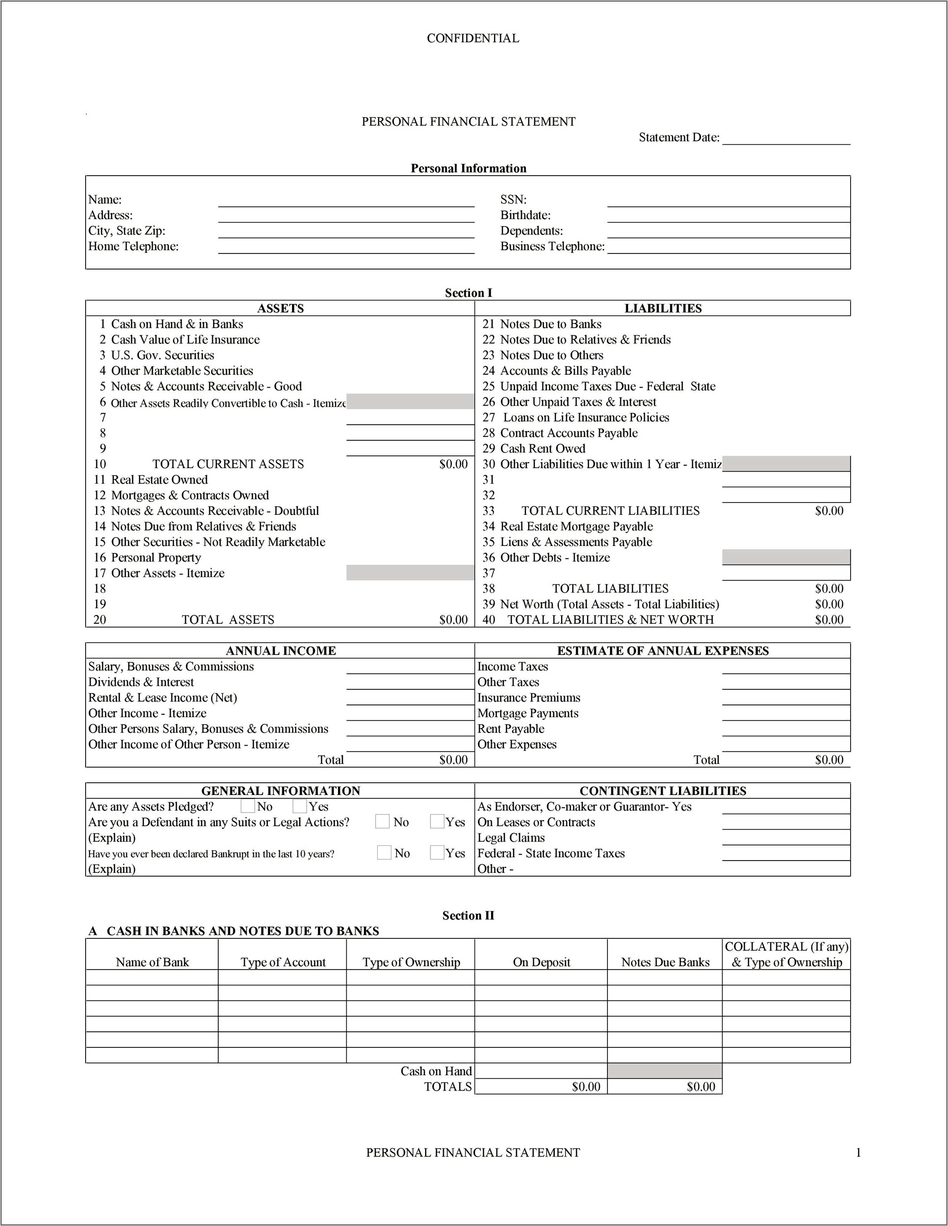 Personal Balance Sheet Template Free Download