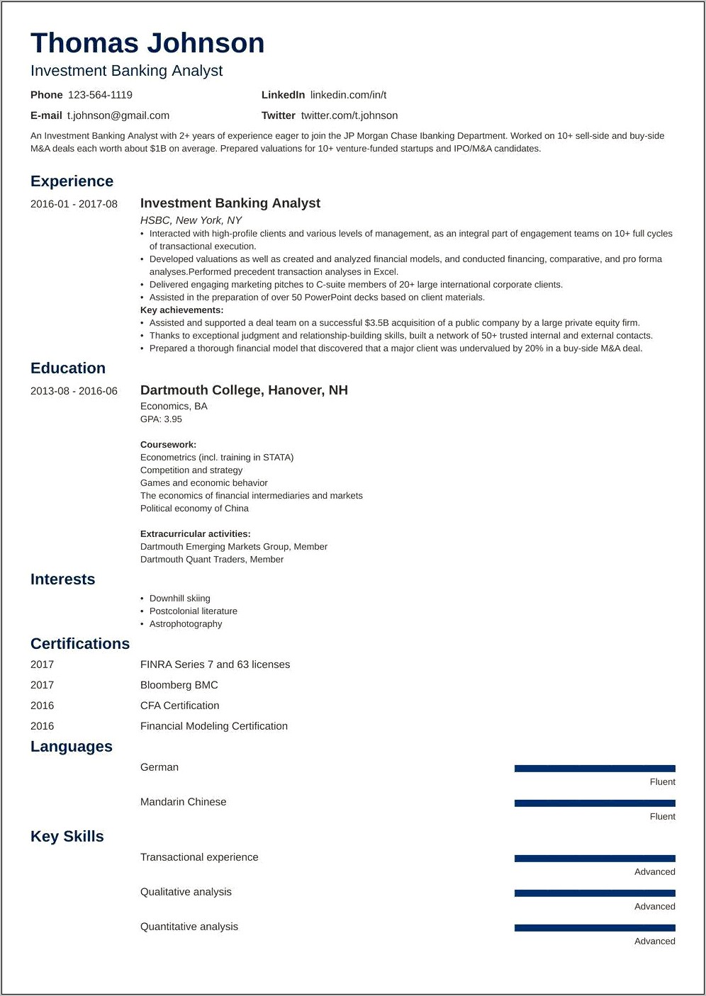 Personal Banker Resume Sample Experience