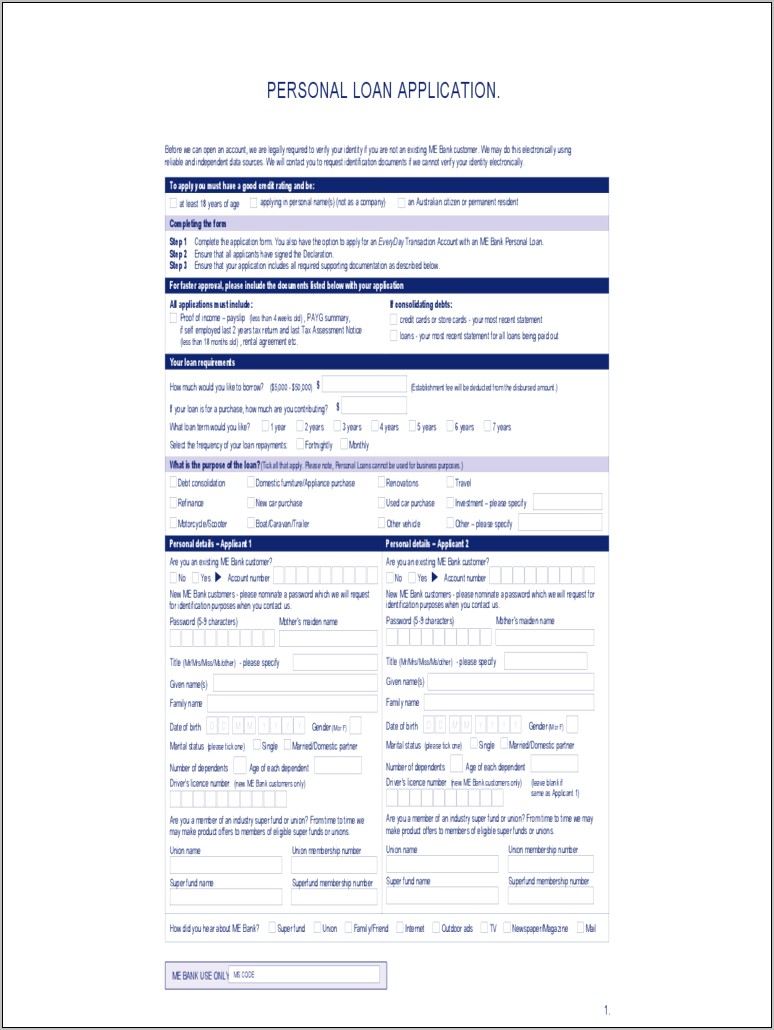 Personal Loan Form Template To Download