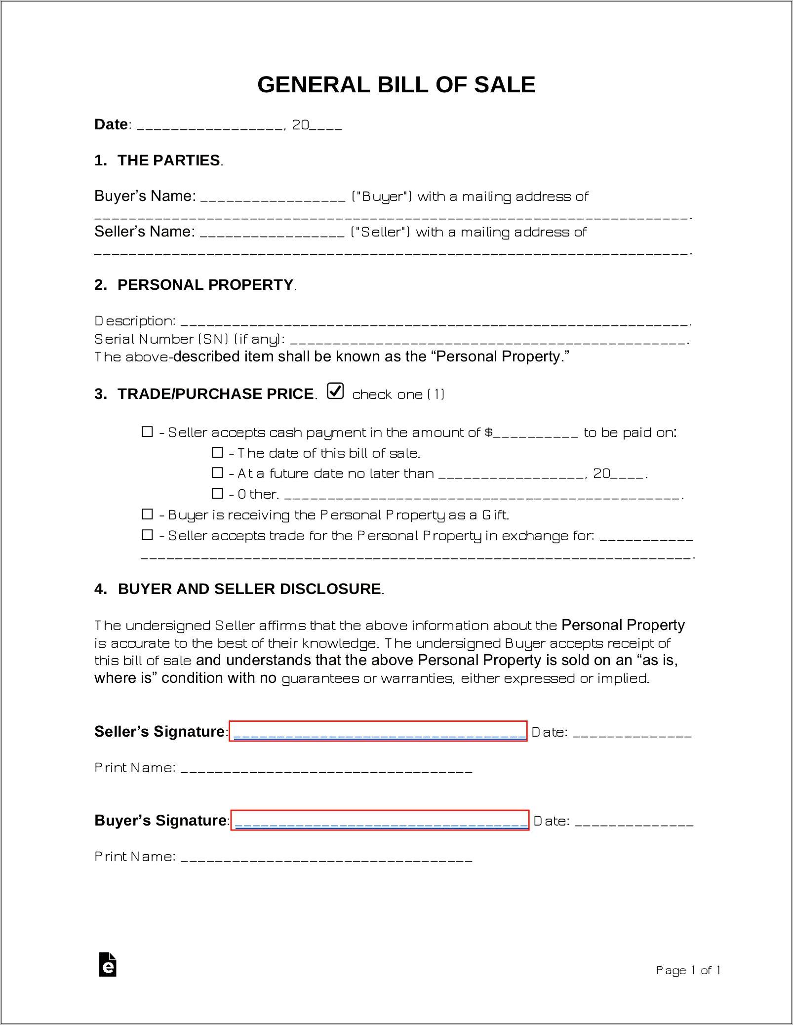 Personal Property Bill Of Sale Template Download