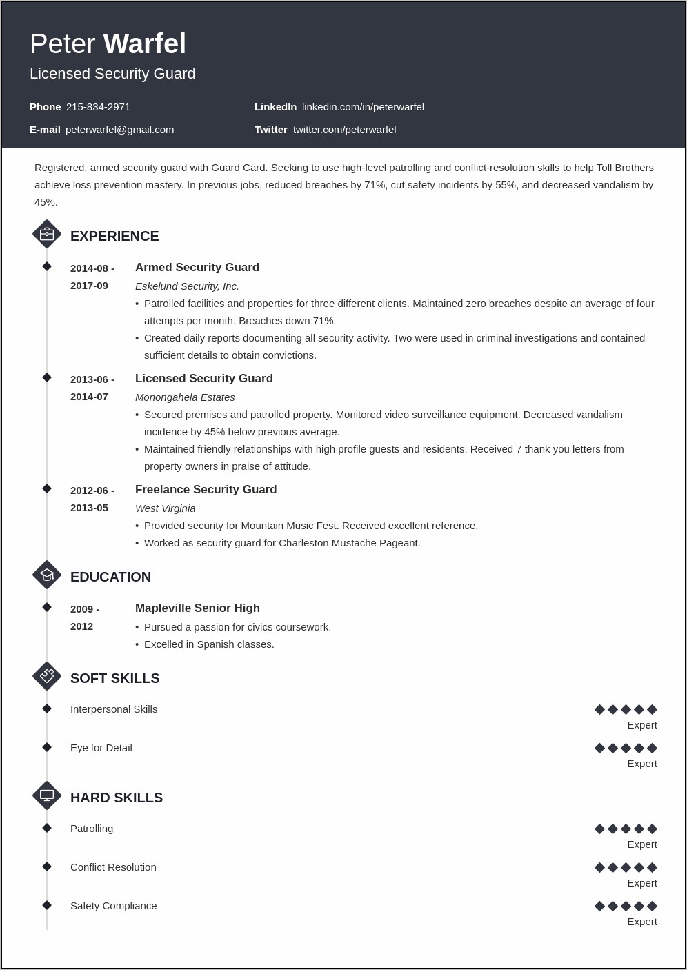 Personal Security Detail Resume Sample