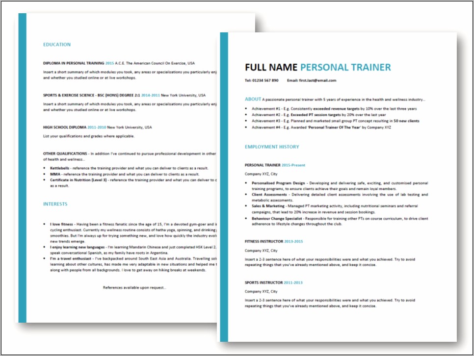 Personal Trainer Resume Objective Samples