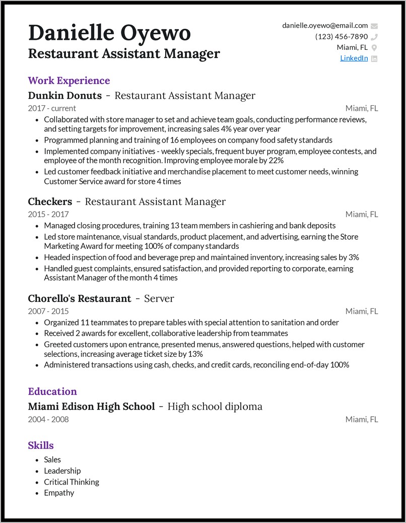 Personal Training Manager Resume Example