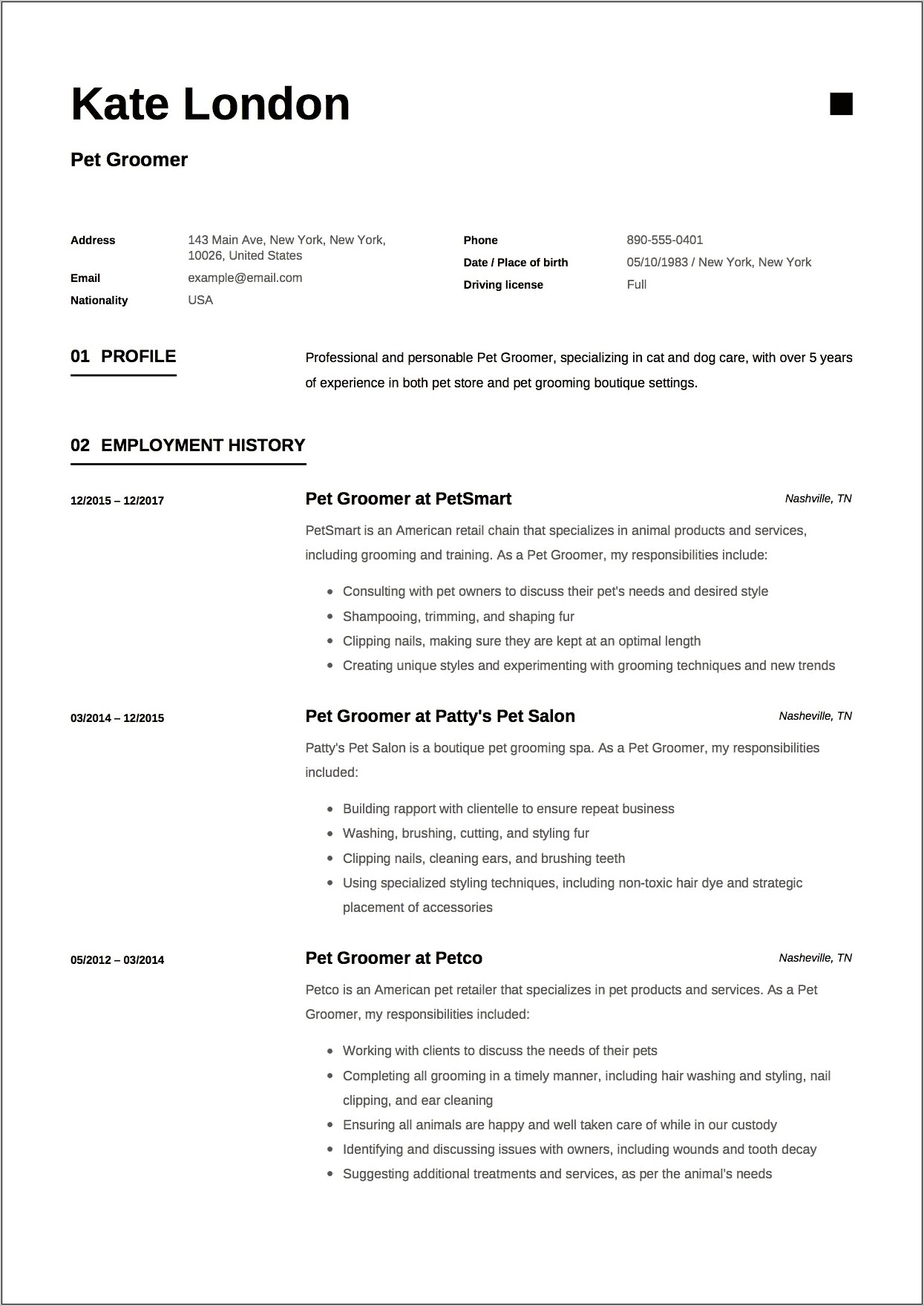 Pet Grooming Assistant Resume Examples