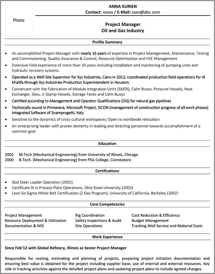 Petrochemical Entry Level Resume Example