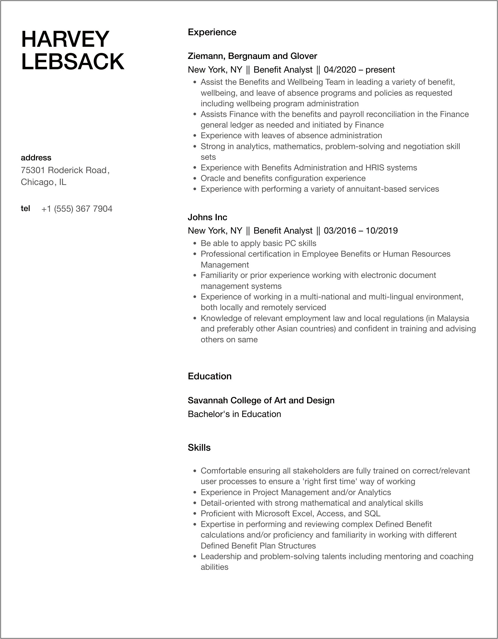 Pharma Benefit Analyst Resume Sample