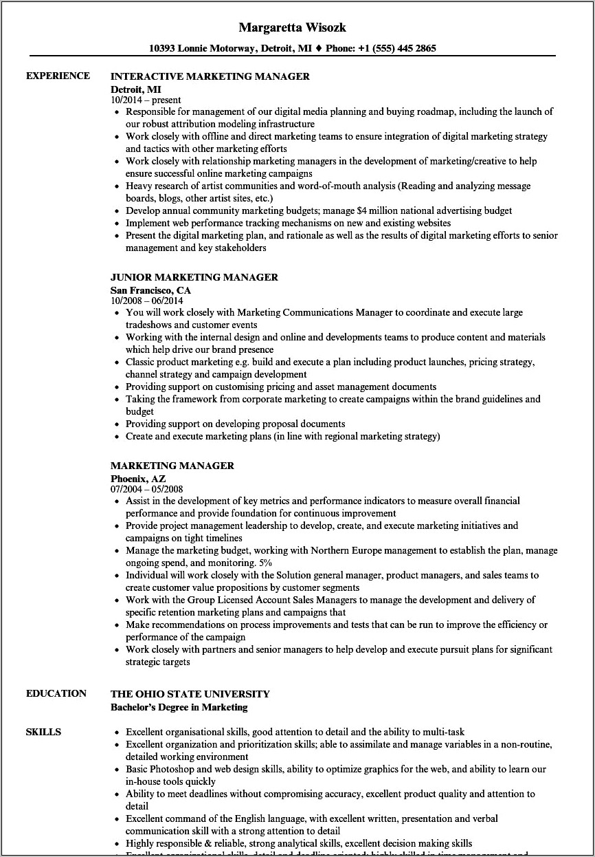 Pharmaceutical Marketing Manager Resume Sample