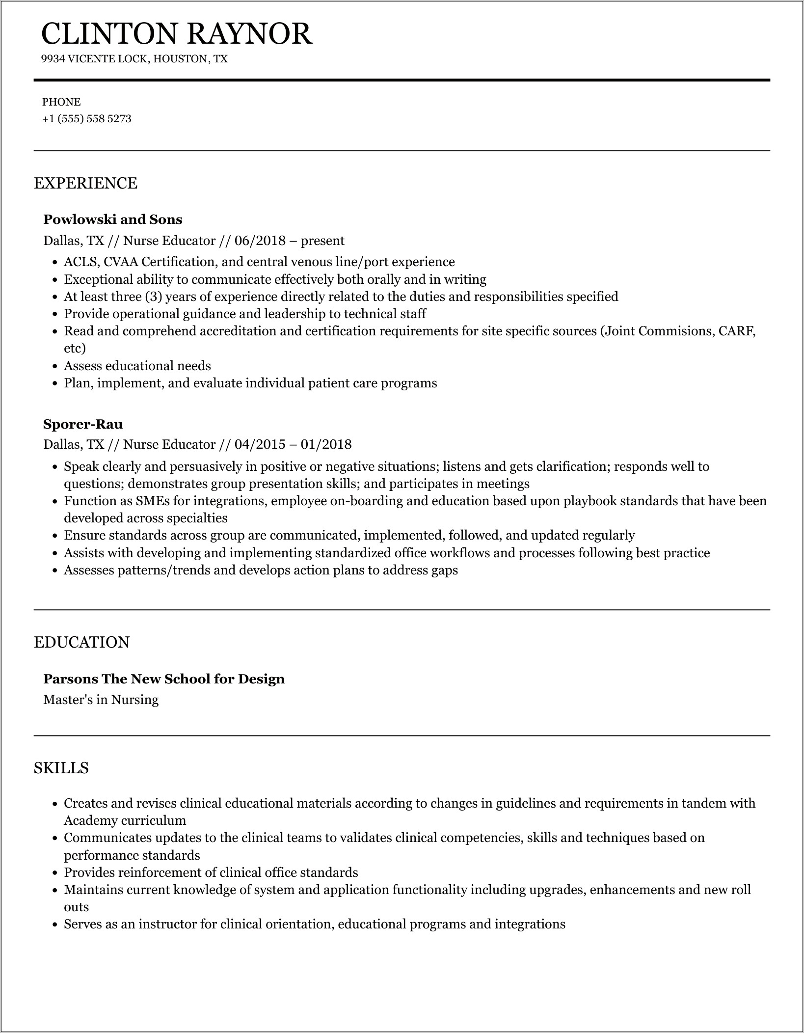 Pharmaceutical Nurse Educator Resume Examples