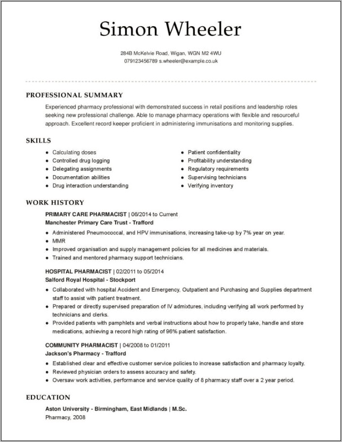 Pharmacist Resume Objective Statement Examples