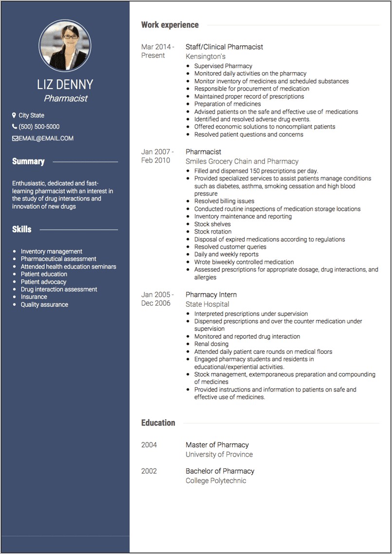 Pharmacy Resume Sample For Freshers