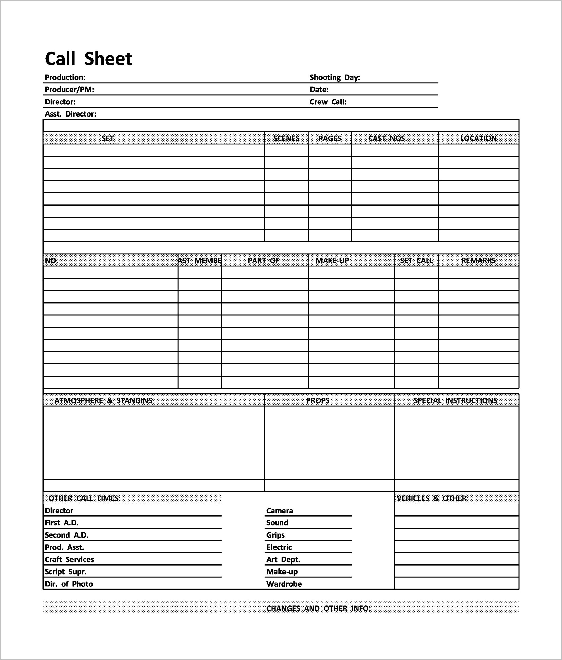 Photo Shoot Call Sheet Template Download