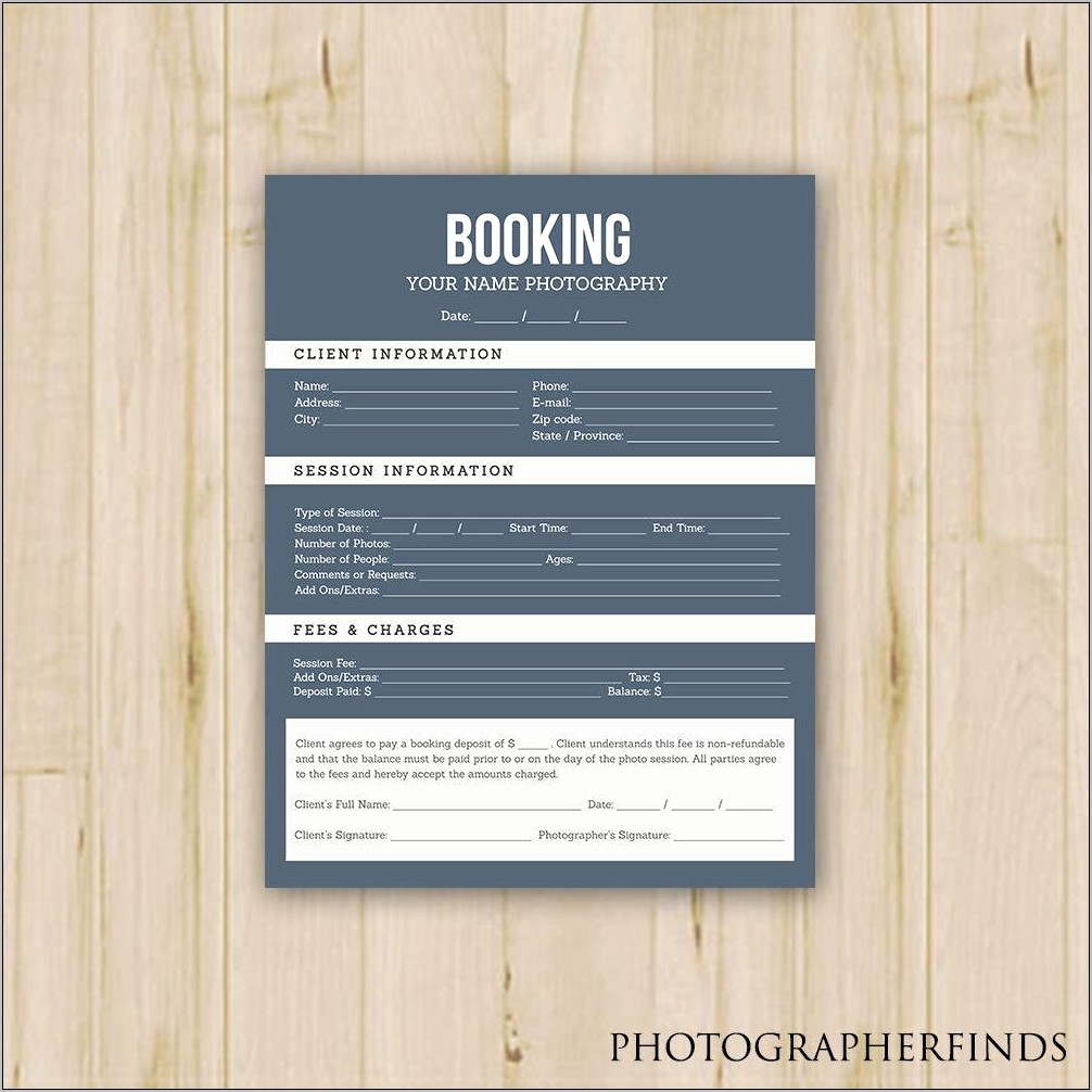 Photography Booking Form Template Free Download