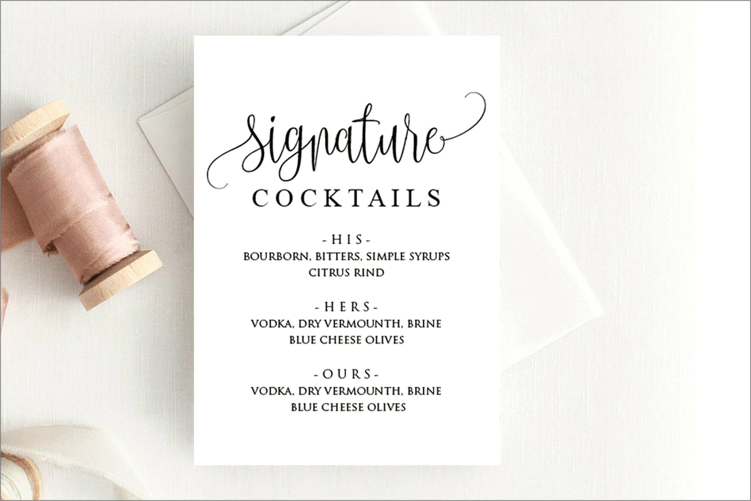 Photoshop Template Signature Drink Menu Wedding Free