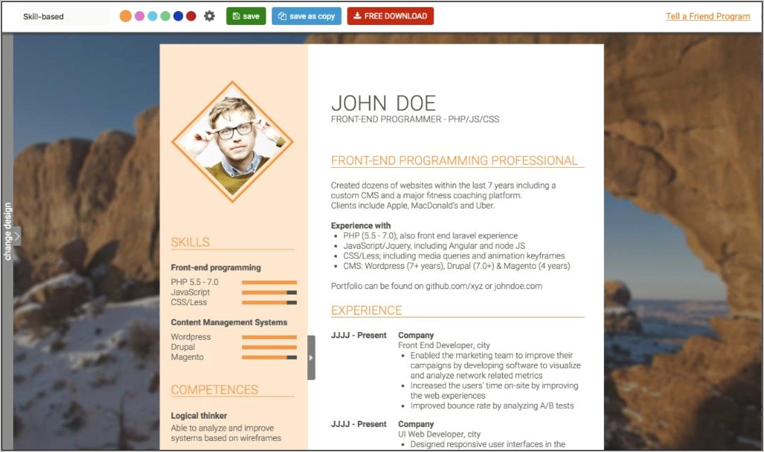 Php Experience Resume Free Download