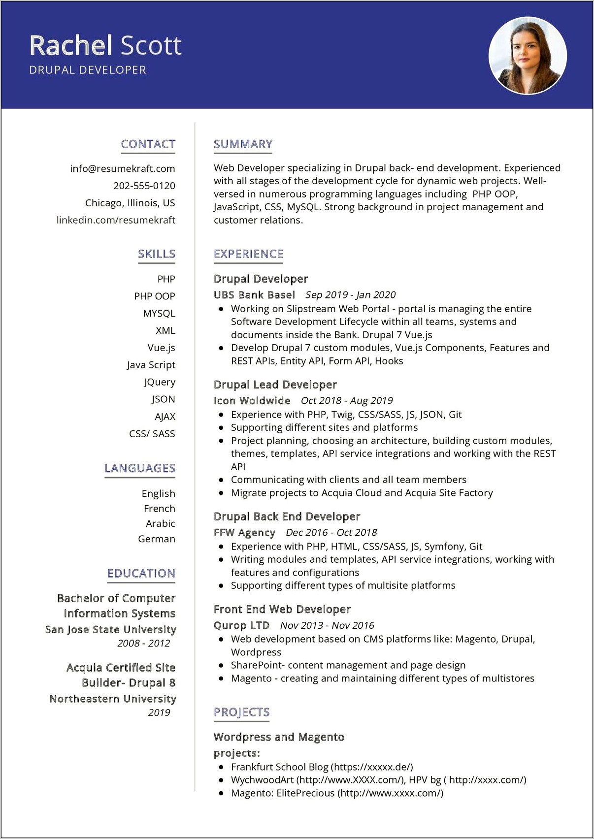 Php Resume Sample For Experienced
