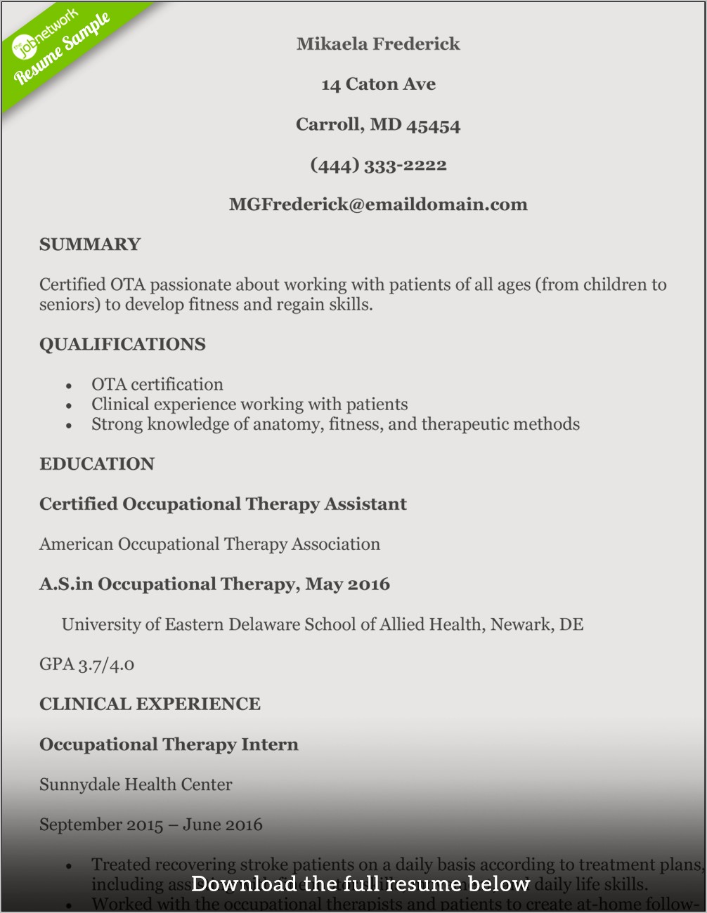 Physical Therapist Assistant Job Resume