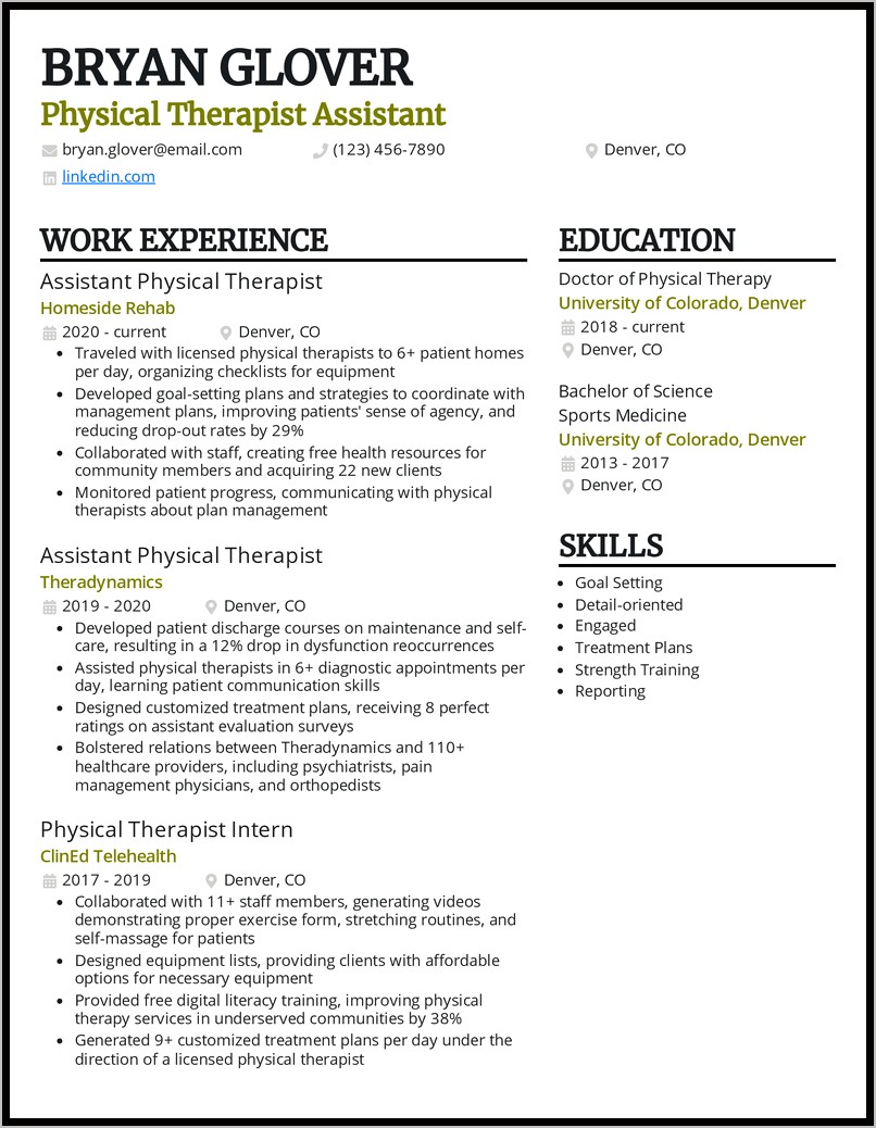 Physical Therapist Career Objective Resume