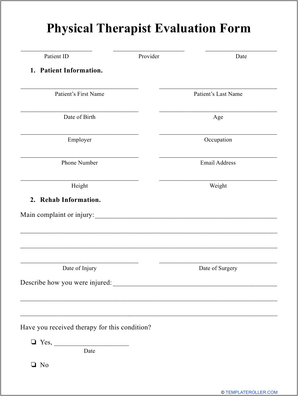 Physical Therapy Acute Care Evaluation Template Free