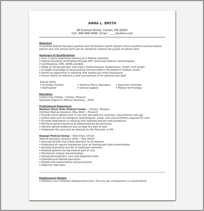 Physician Assistant Resume Template Free