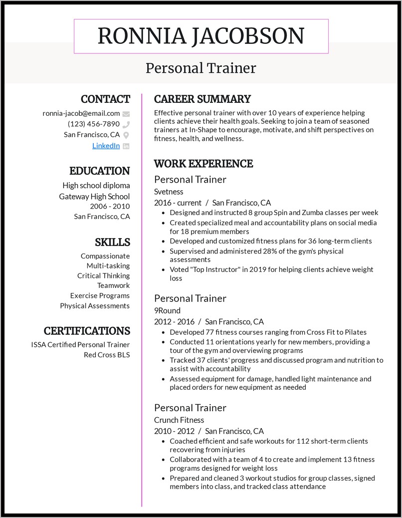 Pilates Instructor Skills For Resume