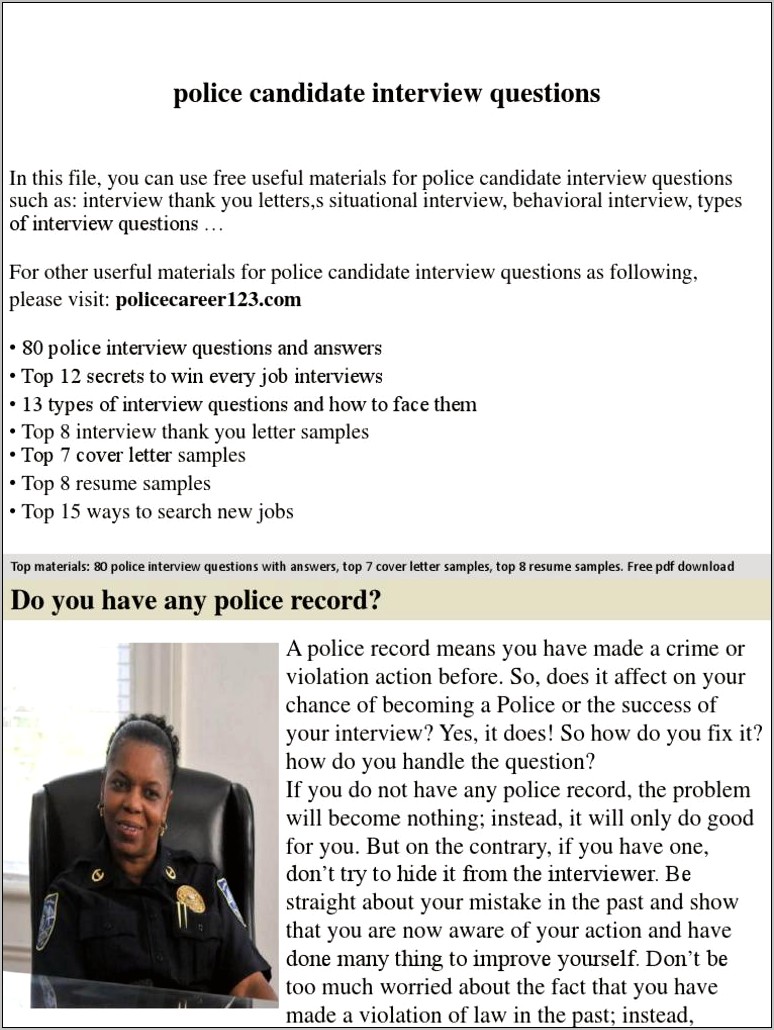 Police Resume Cover Letter Sample