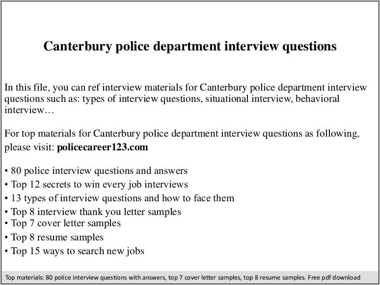 Police Resume Cover Letter Samples