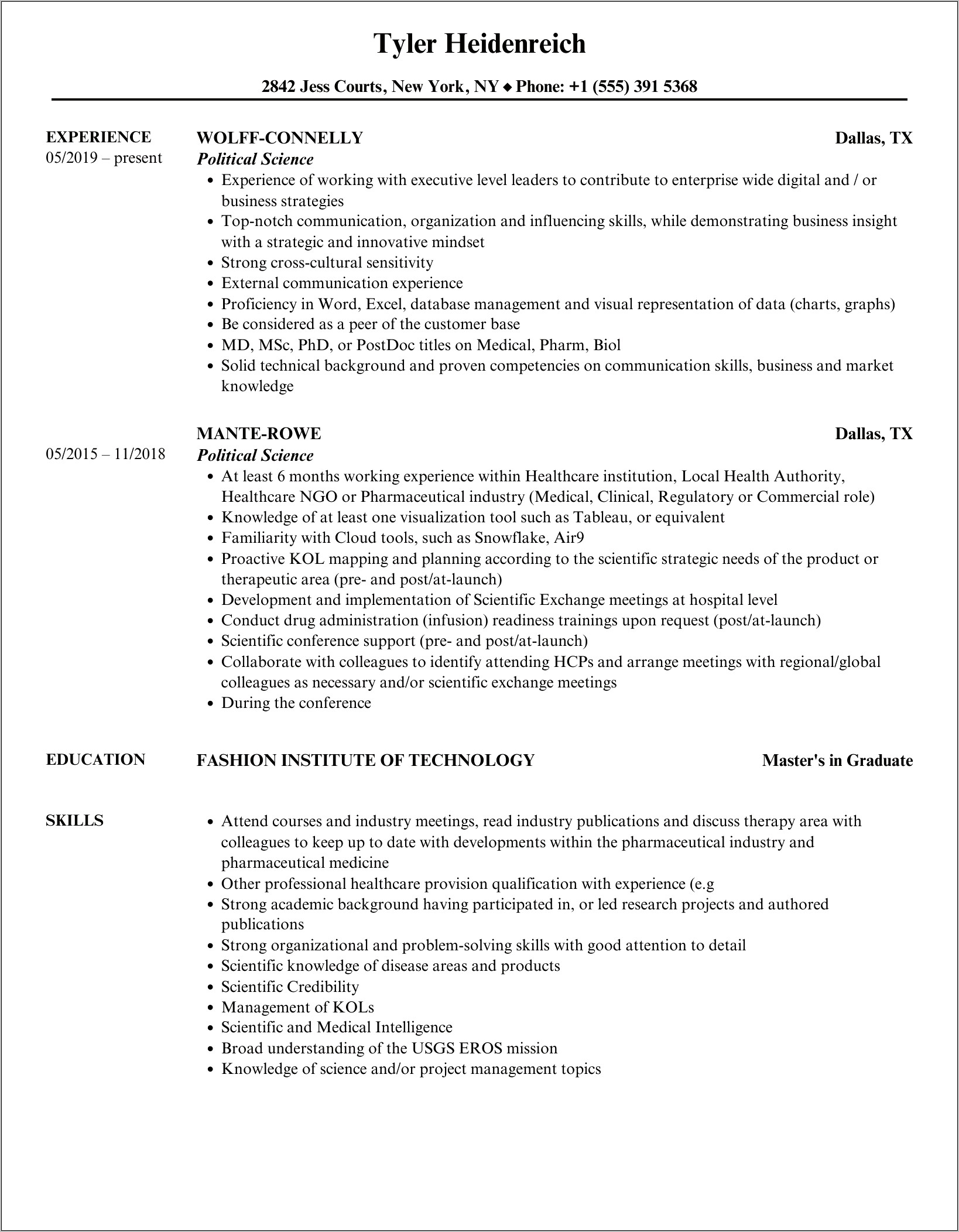 Political Science Resume Examples 2019