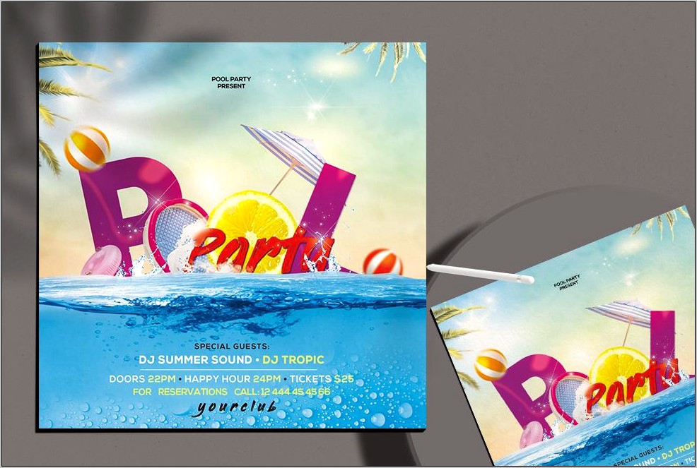 Pool Party Poster Template Free Download