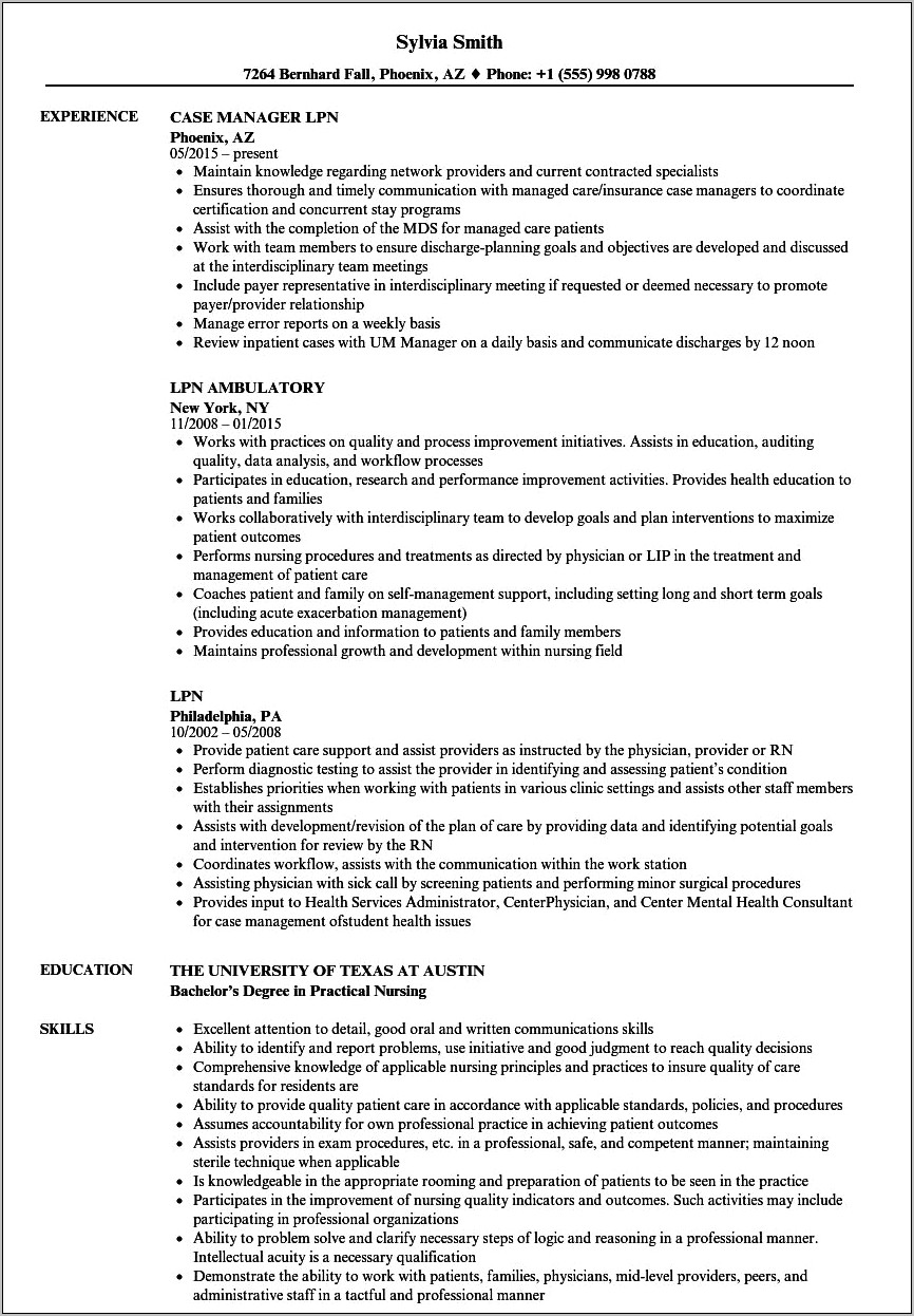 Practical Nursing Student Resume Sample