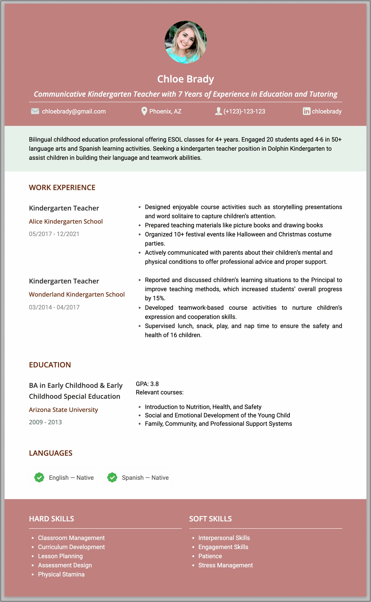 Preschool Teacher Skills Resume Template