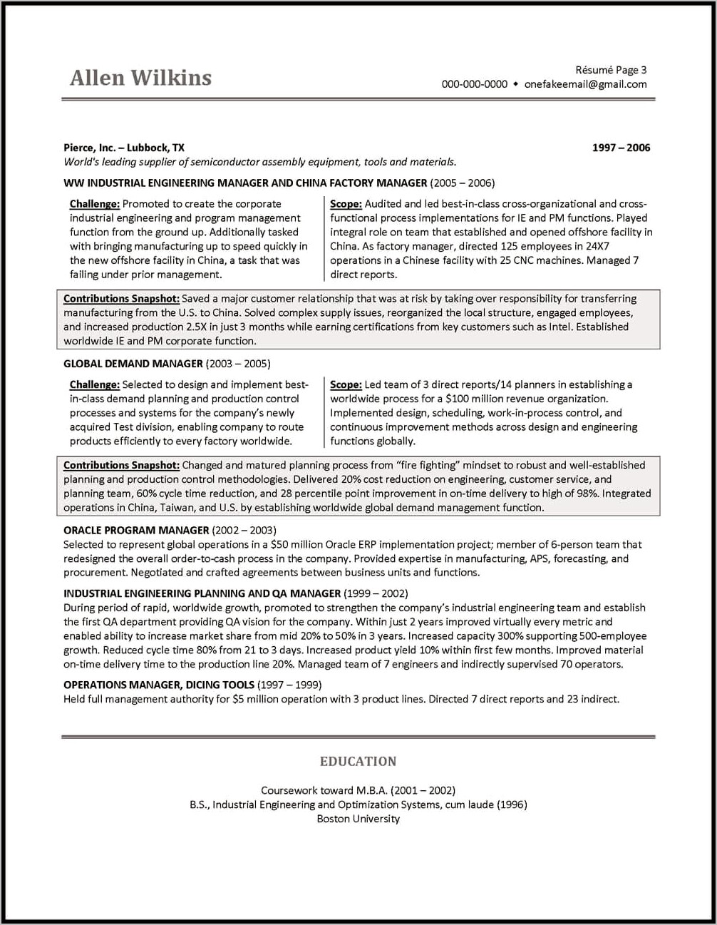 President Resume Template Free Download