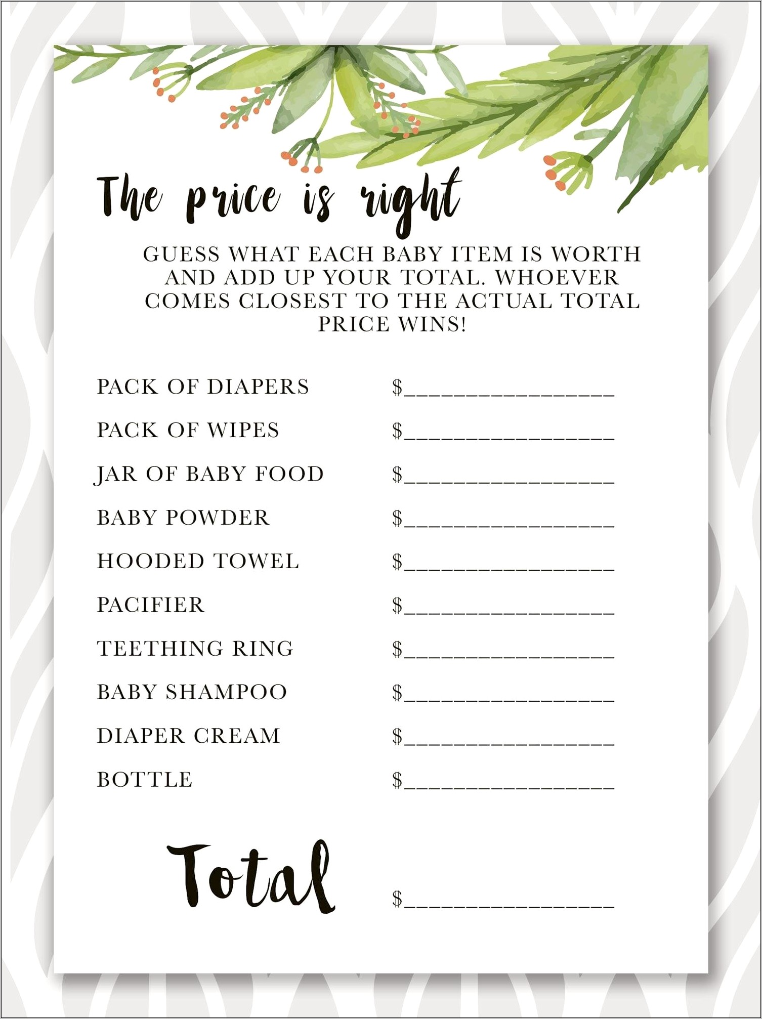 Price Is Right Games Baby Shower Free Template