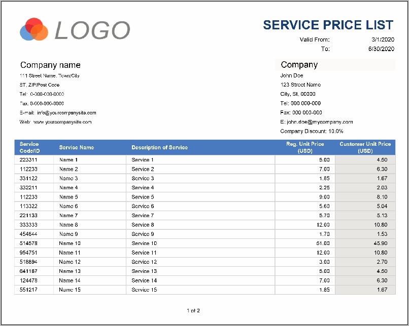 Price List Design Templates Free Download