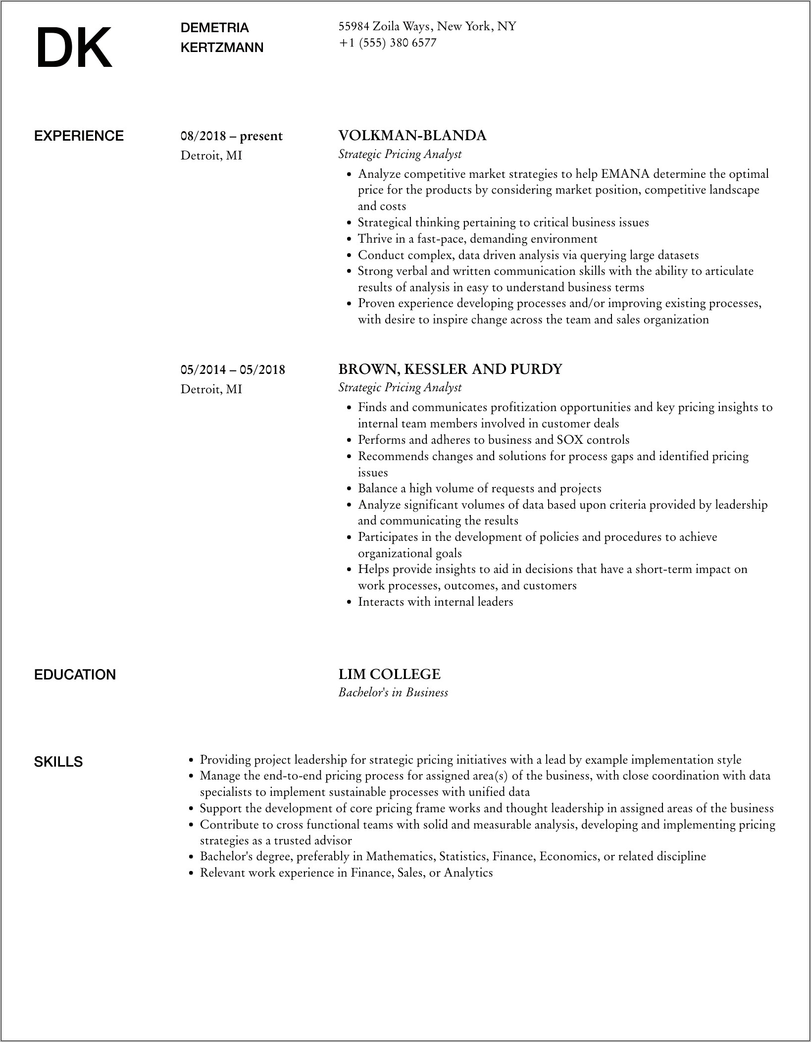 Pricing Analyst Resume Job Hero