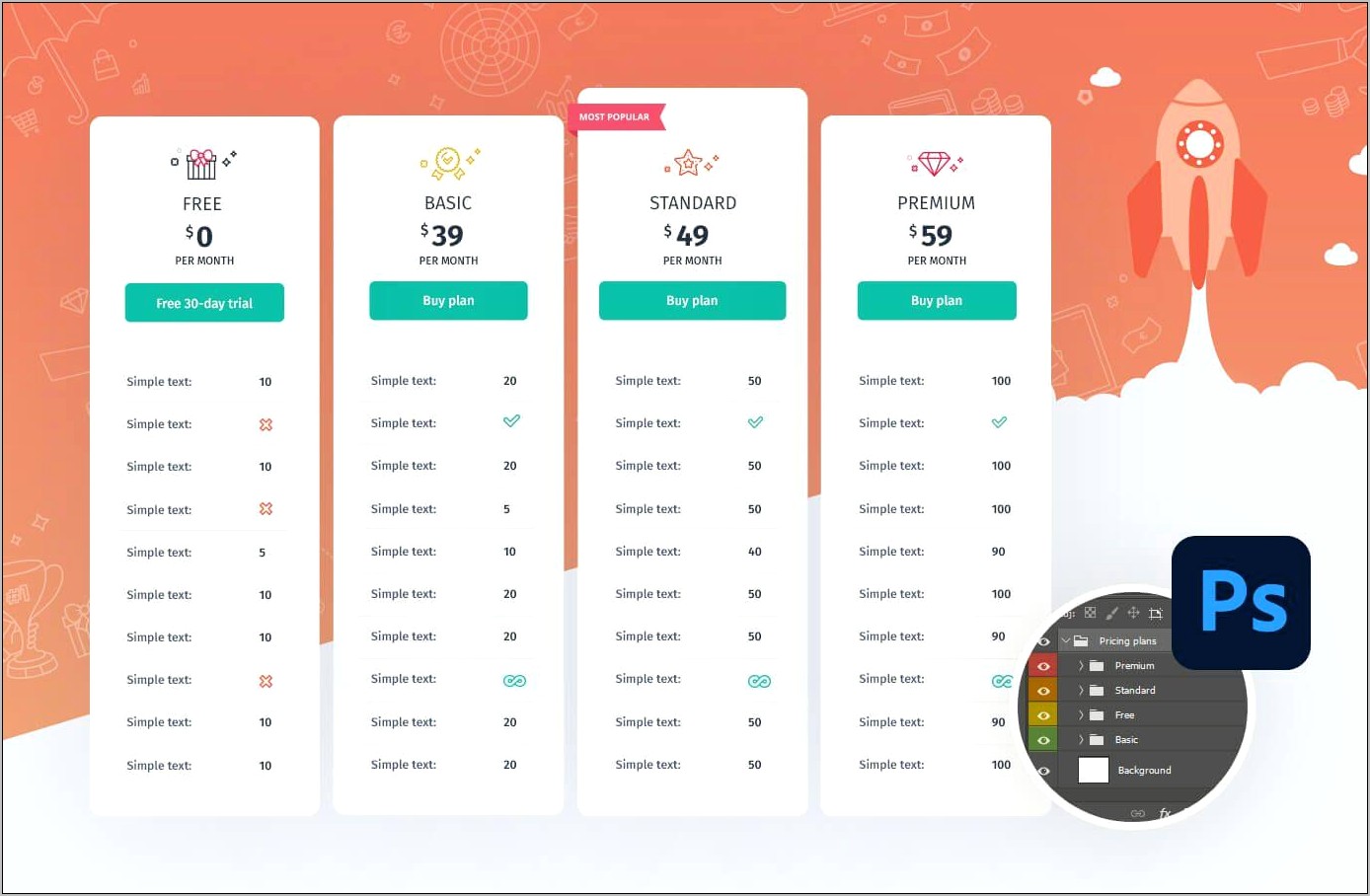 Pricing Table Template Free Download Psd