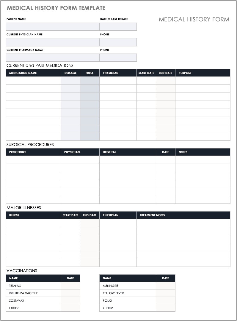 Primary Care Medical History Form And Free Templates