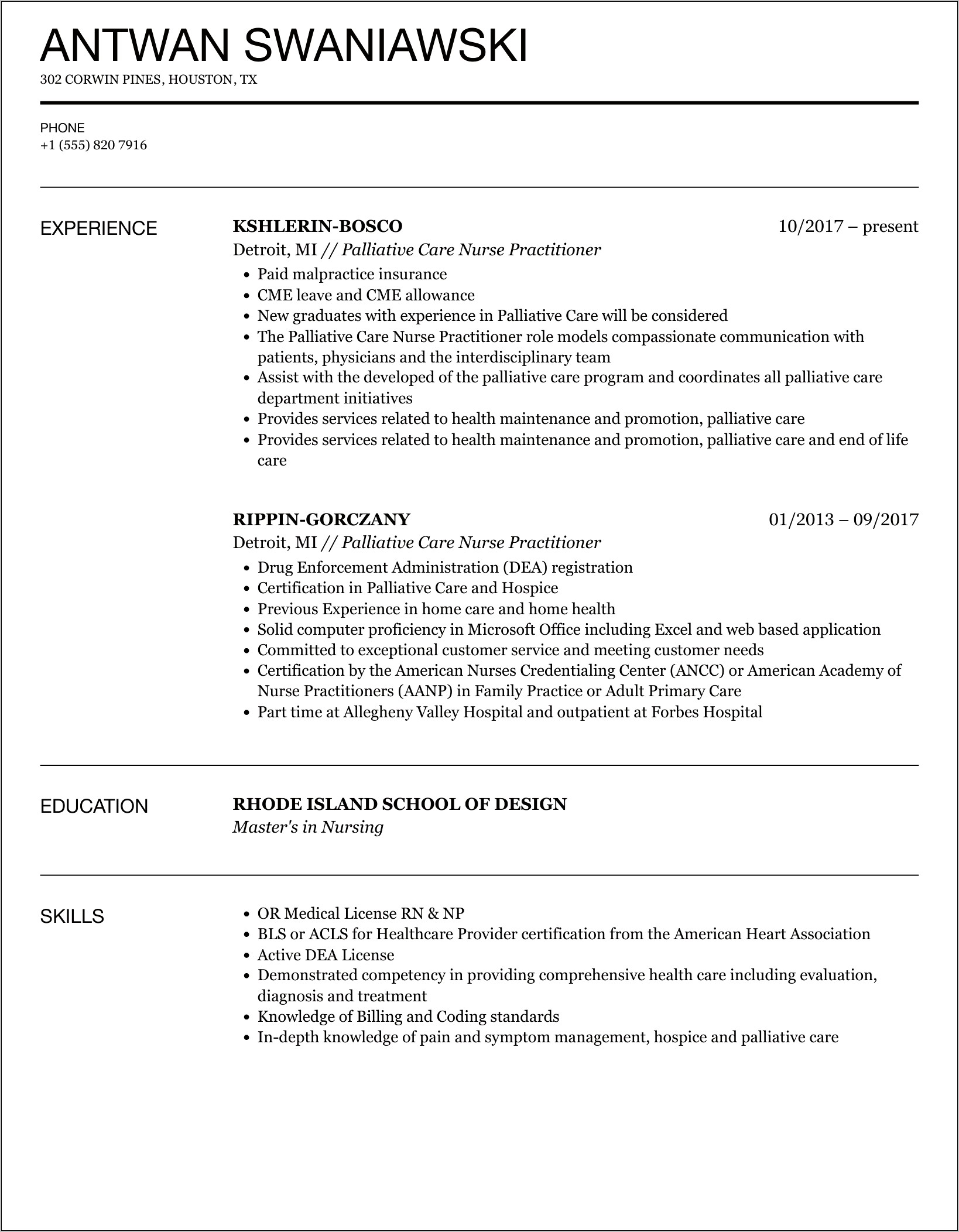 Primary Care Nurse Resume Example