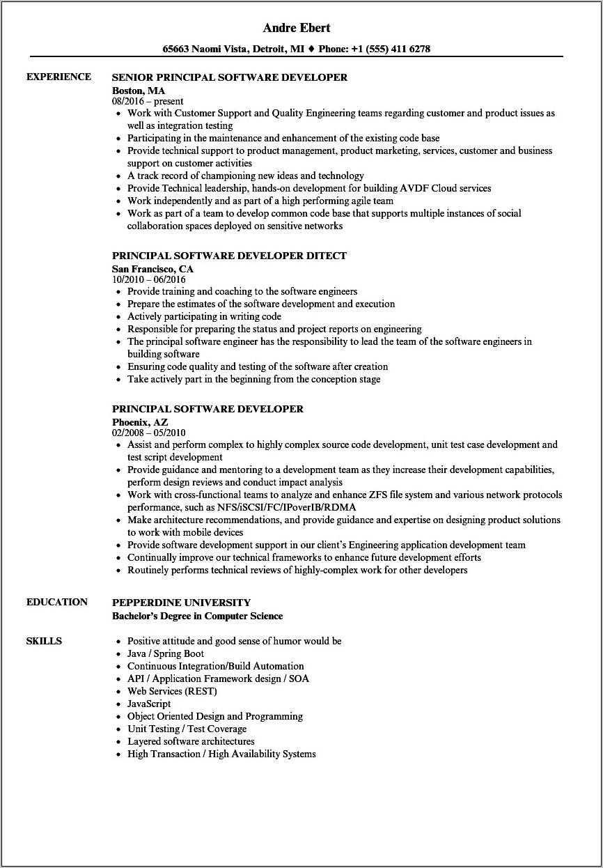 Principal Software Engineer Resume Objective