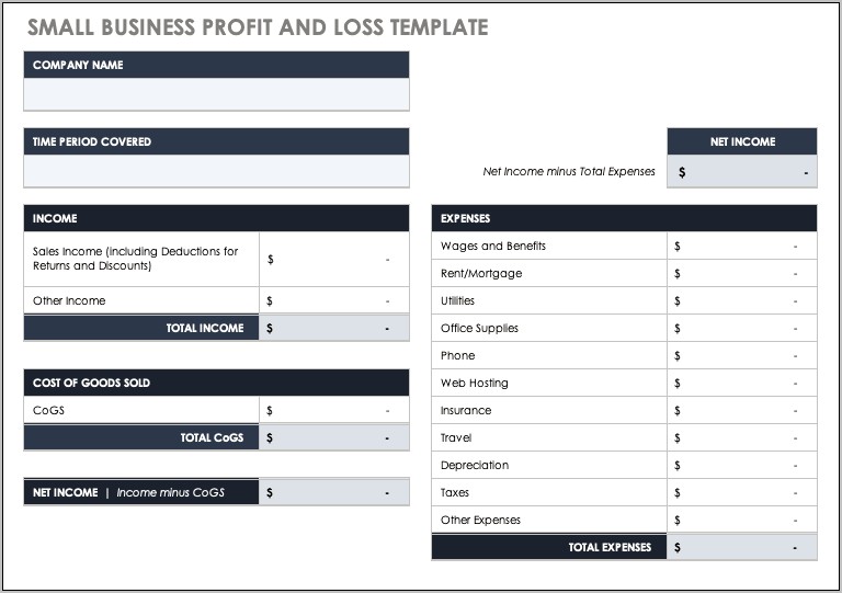 Print Free Profit And Loss Template Pdf