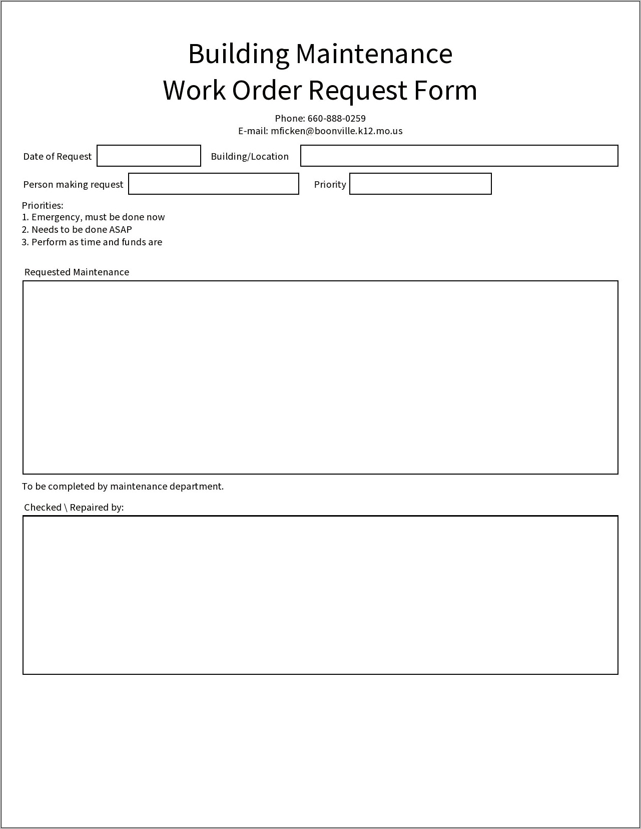 Printable Boat Maintenance Request Template Pdf Free