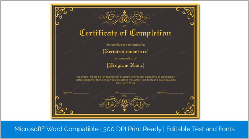 Printable Customizable Certificate Completion Template Pdf Free