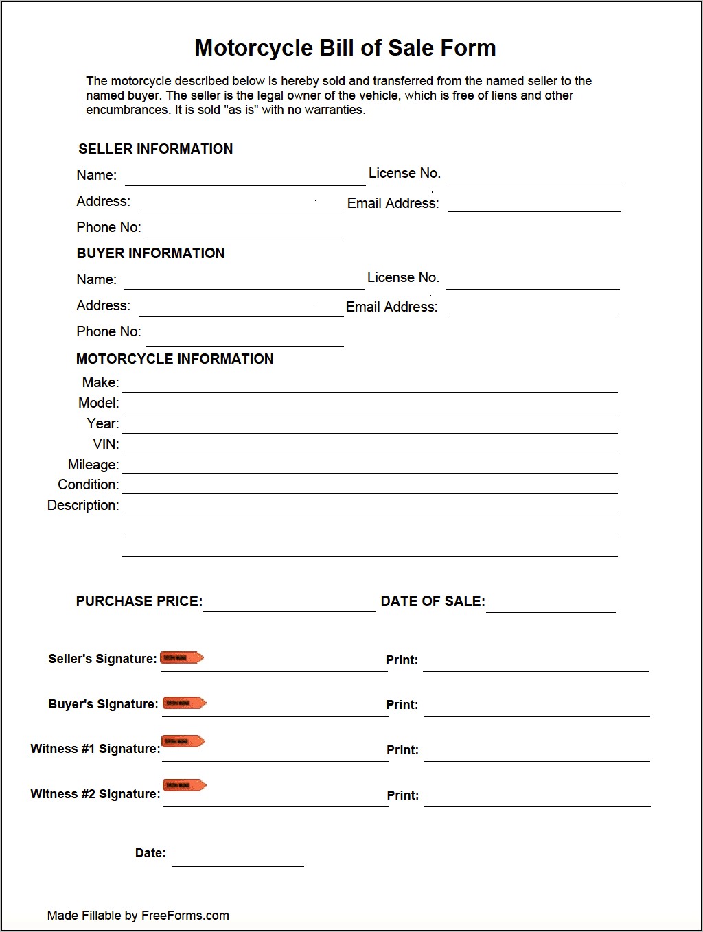 Printable Free Bill Of Sale Template Word