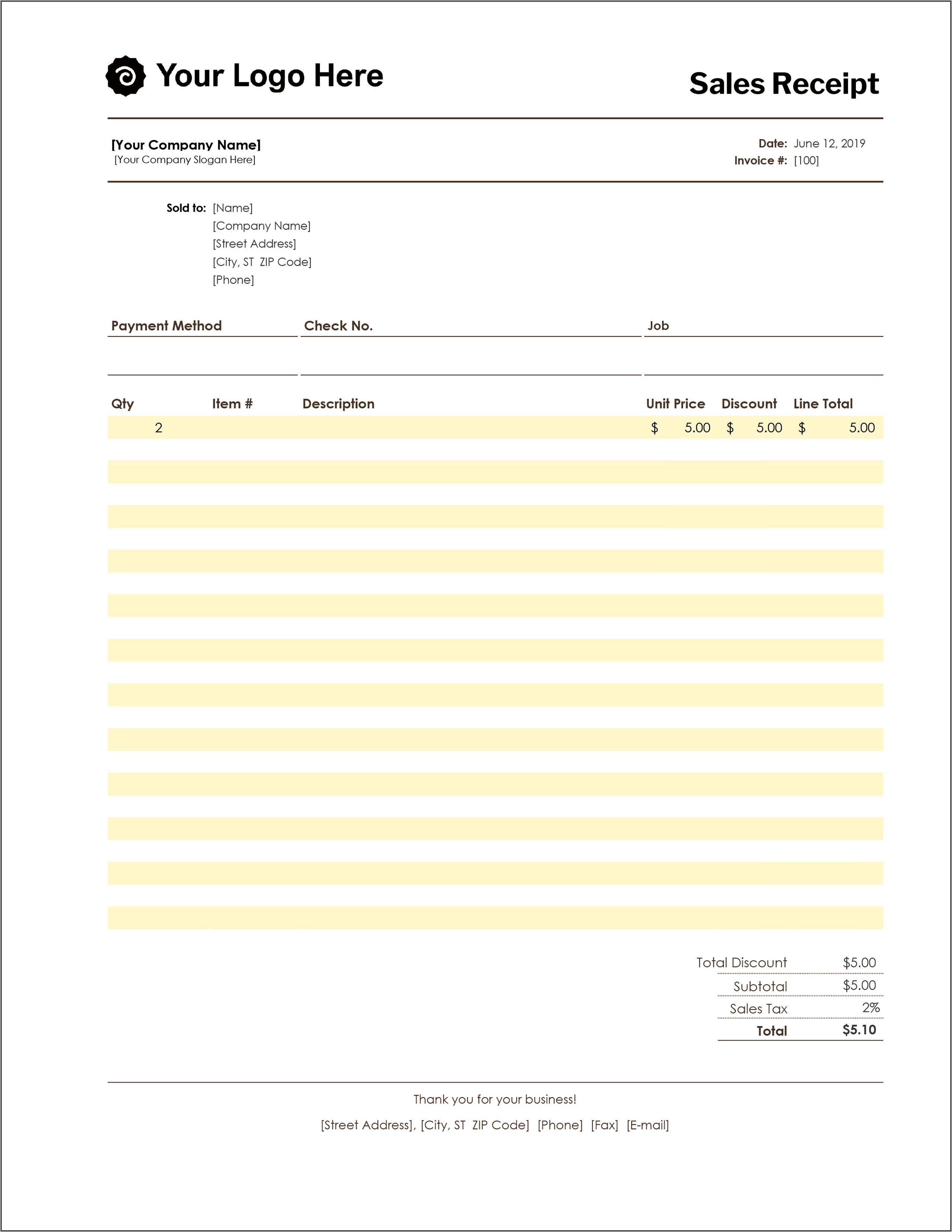 Printable Free Receipt Template For Gen Services