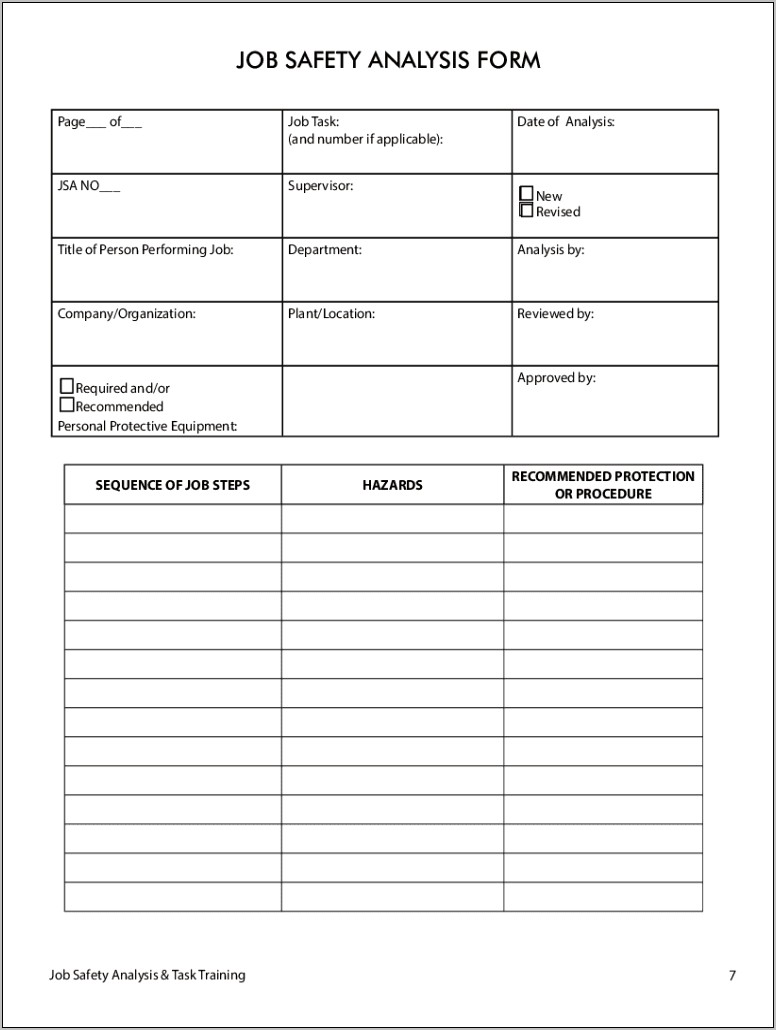 Printable Template Free Job Safety Analysis Form