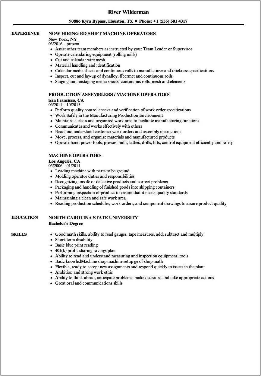 Printing Machine Operator Resume Sample