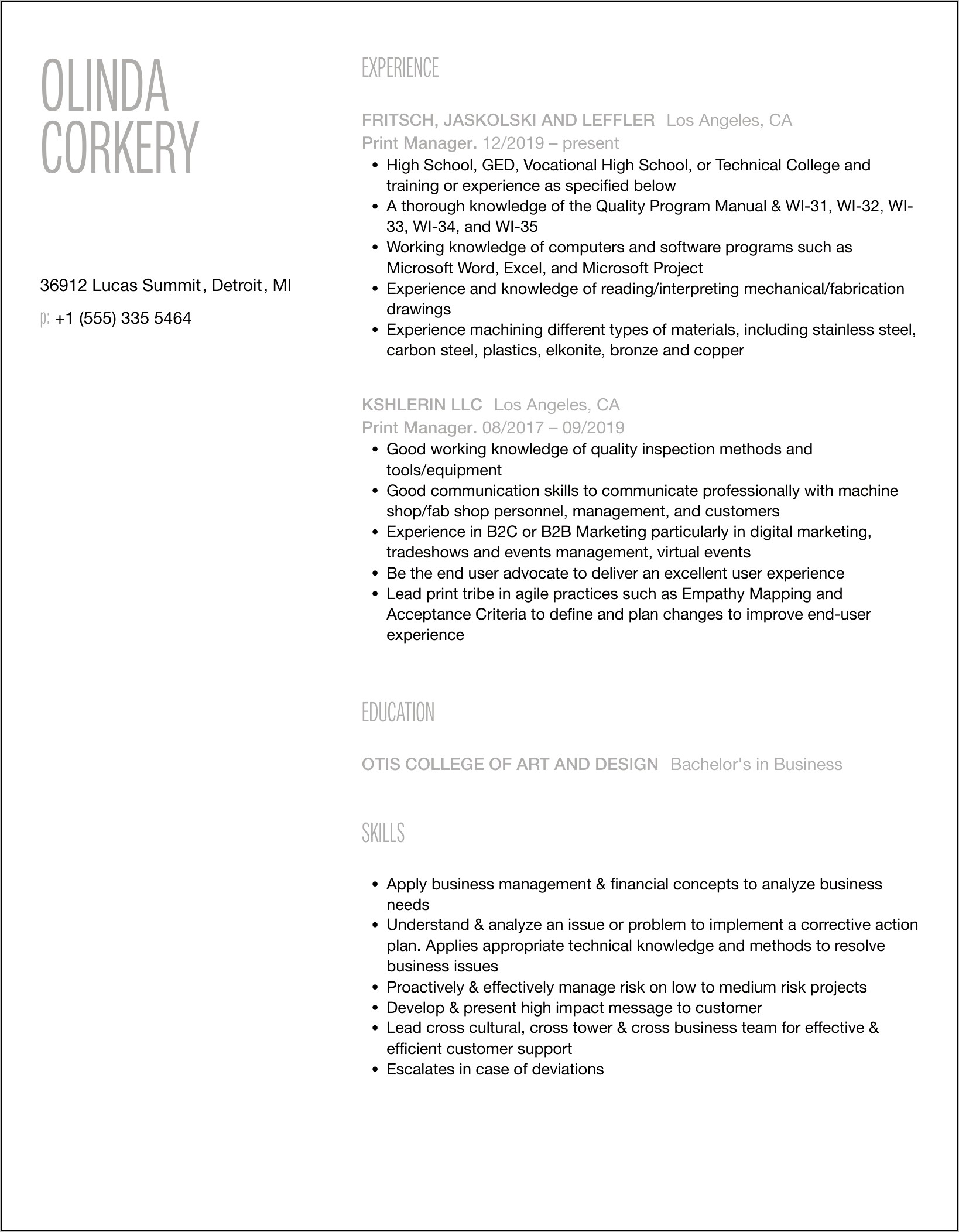 Printing Management Objective On Resume