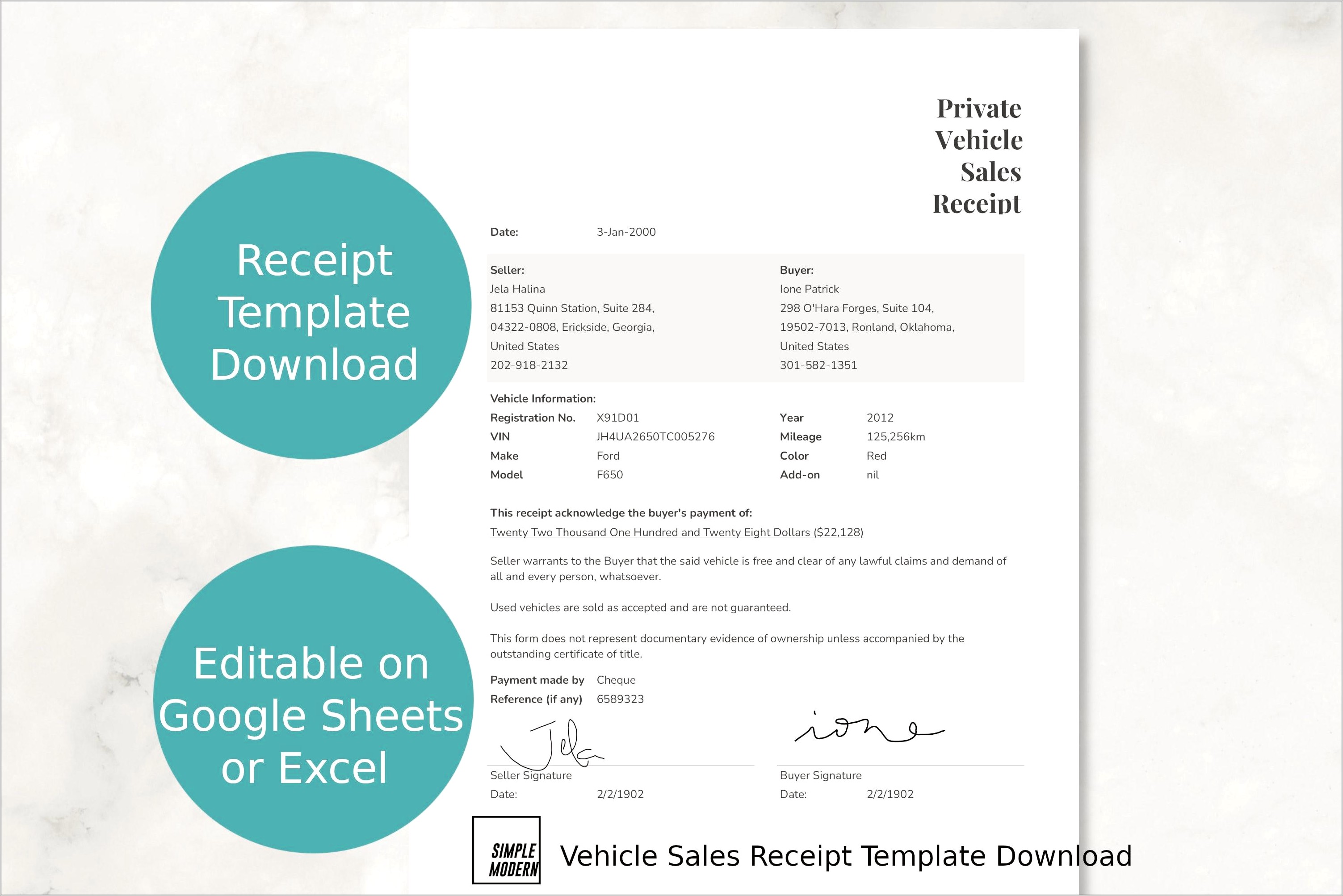 Private Car Sale Receipt Template Download