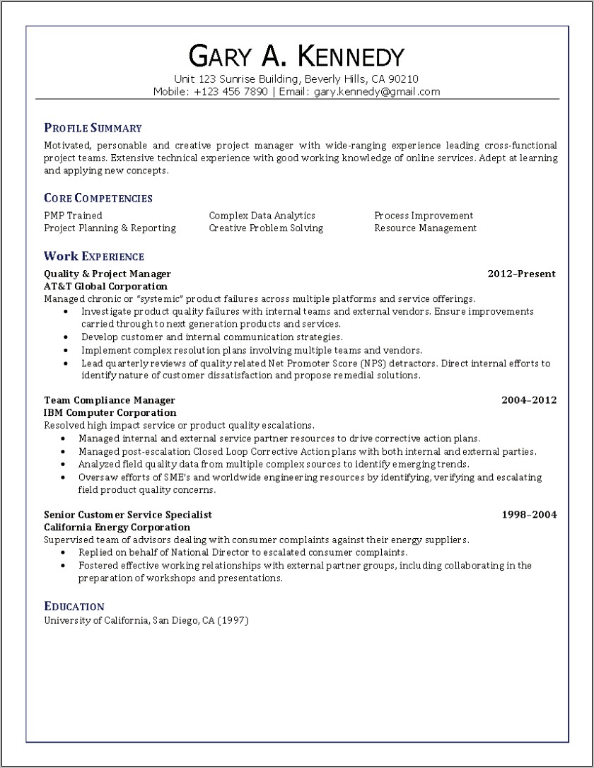 Process Improvement Manager Resume Sample